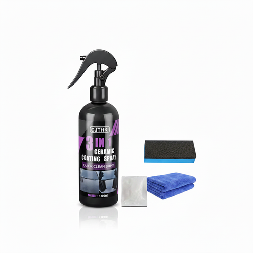 3-in-1 Ceramic Coating Spray 100ml with polishing sponge, microfiber towel and cleaning wipes