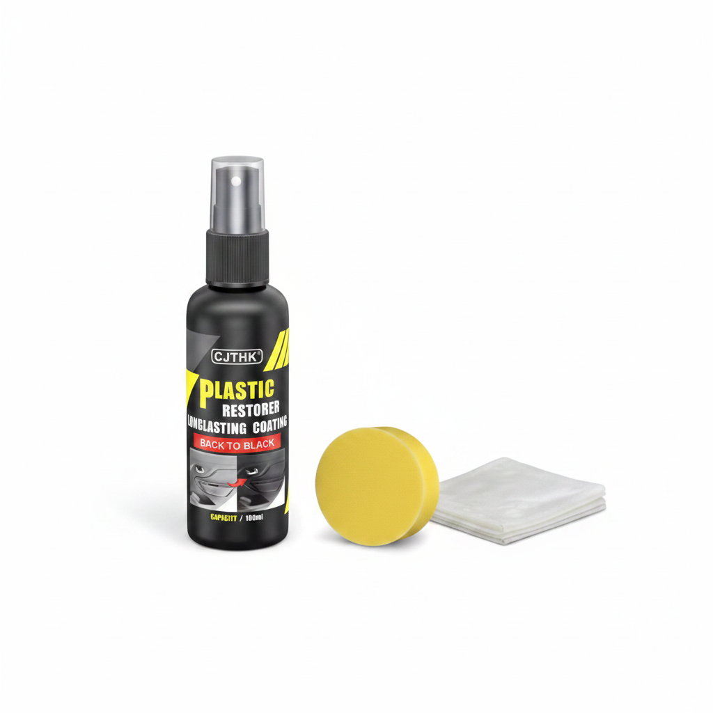Plastic Restorer Longlasting Coating 100ml Set with polishing sponge and car cleaning wipe